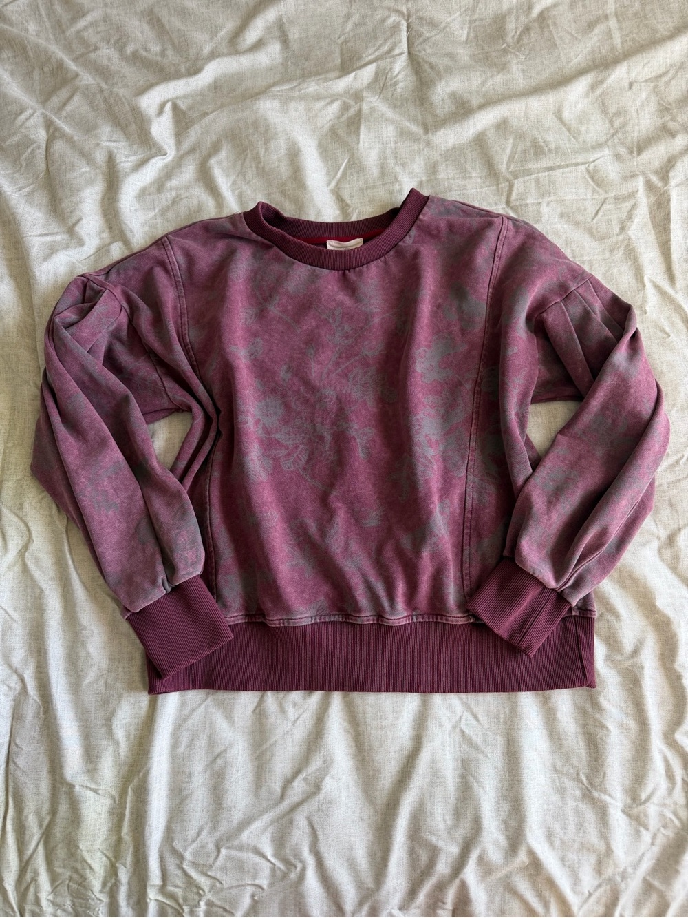 Umgee Mauve Floral Washed Crewneck Sweatshirt (M)